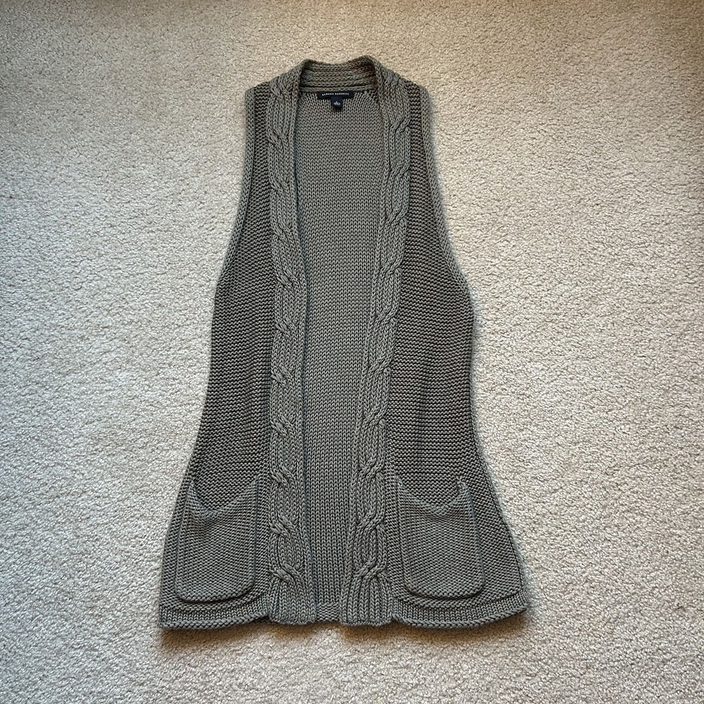 Banana Republic Cable Knit Sweater Vest | Women’s L Olive Sage 100% Cotton Boho